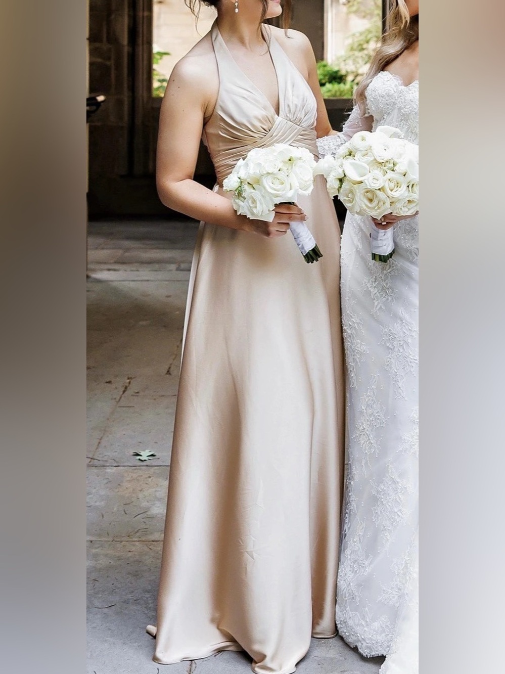 Azazie Tessie Pleated Maxi Dress in Champagne